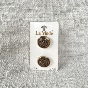 Vintage La Mode Buttons Gold Crest Metal Shank Buttons Set‎ of 2 1970s